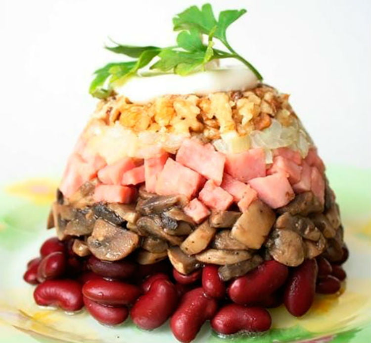 Салат с фасолью, грибами и ветчиной 5 самых лучших рецептов